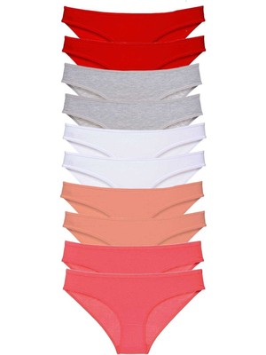 ModaSize 10 Adet Süper Eko Set Likralı Kadın Slip Külot Kırmızı Gri Beyaz Pudra Fuşya