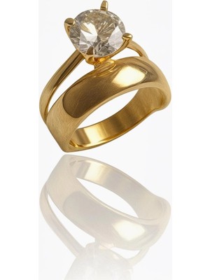 HAKAN GÜLER KUYUMCULUK  Altın Tektaş Model Alyanslı Yüzük (8TY00-34)