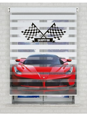 BRIGHTCOVER Kırmızı Ferrari Baskılı Zebra Perde - Gece Gündüz - Erkek Çocuk Odası Perdesi | Kokusuz Mürekkeple Basılmış  Zebra Perdeler ile Sende Tarzını Yansıt! | 1 Dakikada Pratik Montaj