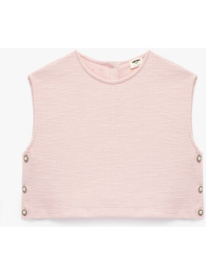 Koton Inci Düğme Detaylı Bisiklet Yaka Kolsuz Crop Tüvit Bluz