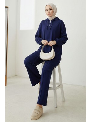 İlkimay.com Kapüşonlu Oysho Tunik Pantolon Ikili Takım 1676 - Lacivert