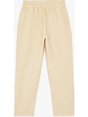 Koton Keten Görünümlü Beli Bağcıklı Cepli Havuç Pantolon