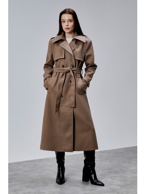 Bolivente Açık Kahverengi Regular Rüzgarlık Detaylı Kaşe Kaban