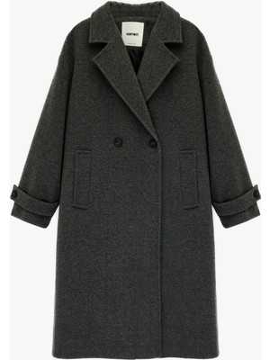 Koton Uzun Kollu Düğmeli Cepli Kruvaze Uzun Oversize Kaşe Kaban