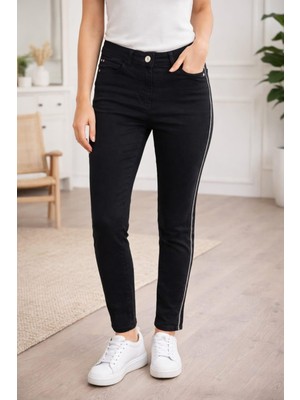 Bolınto Yanları Zıncırlı Yuksek Bel 5 Cep Lıkralı  Dar Paca Pantolon