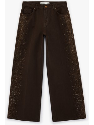 Koton Cepli Taş Detaylı Geniş Paça Denim Pantolon -  Wide Leg Jeans