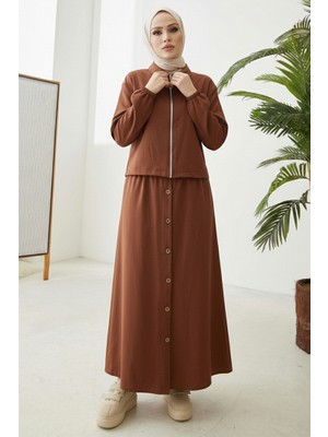 İlkimay.com Fermuarlı Tunik Etek Ikili Takım 1674 - Kahve