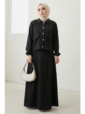 İlkimay.com Elmina Ceket Elbise Scuba Ikili Takım 1673 - Siyah