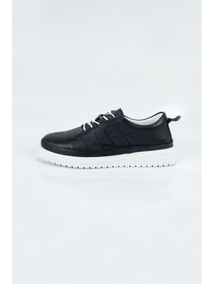 Aktaş Ayakkabı Kadın Siyah Beyaz Hakiki Deri Ortopedik Babet Ayakkabı