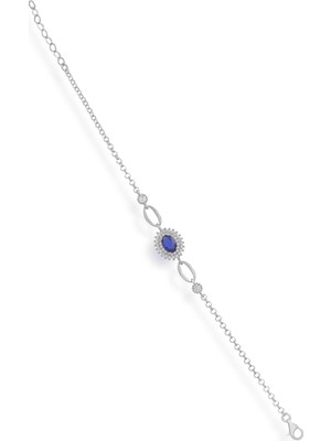 Elegant Mavi Taşlı Gümüş Bileklik – Ayarlanabilir Zincirli
