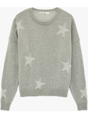 Koton Yıldız Desenli Uzun Kollu Bisiklet Yaka Triko Kazak