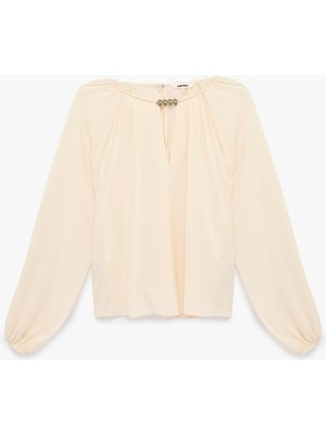 Koton Uzun Balon Kollu Aksesuar Detaylı Şifon Bluz