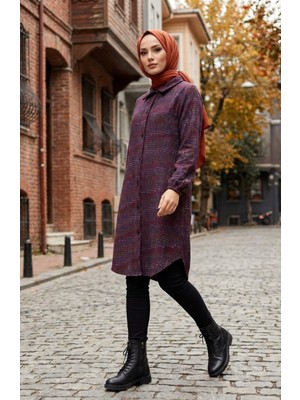 Boydan Düğmeli Oduncu Kışlık Tunik 2506-04 Mor