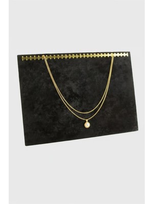 Megass Dekor Süet Kumaş Siyah Renk 34/24 cm Enine Tırnaklı Ayaklı Tesbih-Kolye-Zincir Sergileme Standı