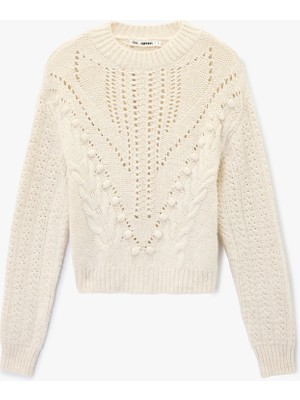 Koton Uzun Kollu Ajurlu Bisiklet Yaka Dokulu Saç Örgü Kazak