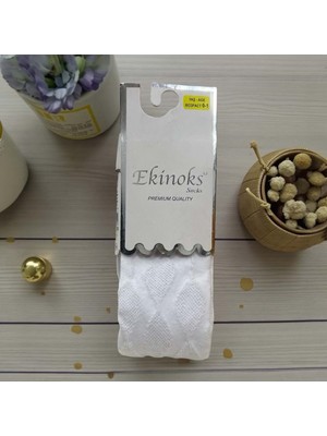 Ekinoks Baklava Desenli Dikişsiz Koton Kız Çocuk Külotlu Çorap - RYZEÇ005 - Beyaz - 0 - 12 Ay Beyaz