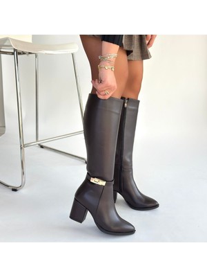 SEPET365 Jeoli Kahverengi Cilt Topuklu Çizme