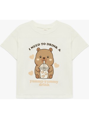 Koton Pamuklu Ayıcık Baskılı Bisiklet Yaka Kısa Kollu Tişört