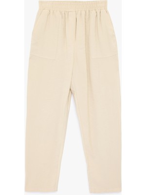 Koton Viskon Kupro Kumaş Beli Lastikli Cepli Havuç Pantolon