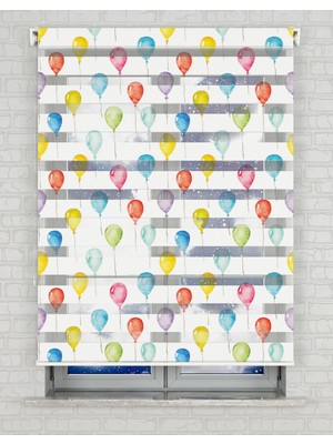 BRIGHTCOVER Renkli Balonlar Baskılı Zebra Perde - Gece Gündüz - Bebek Odası Perdesi | Kokusuz Mürekkeple Basılmış  Zebra Perdeler ile Sende Tarzını Yansıt! | 1 Dakikada Pratik Montaj
