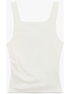 Koton Pamuklu Kare Yaka Drapeli Kolsuz Bluz