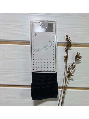 Ekinoks Desenli Dikişsiz Filoş Kız Çocuk Külotlu Çorap - RYZEÇ011 - Siyah - 3 - 4 Yaş Siyah