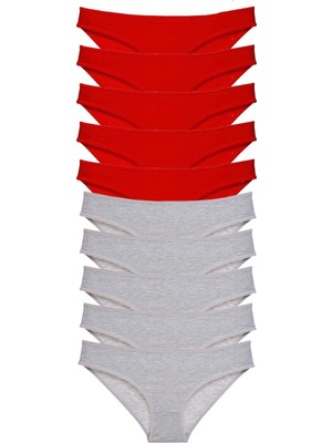 Çamaşır Kenti 10 Adet Süper Eko Set Likralı Kadın Slip Külot Kırmızı Gri