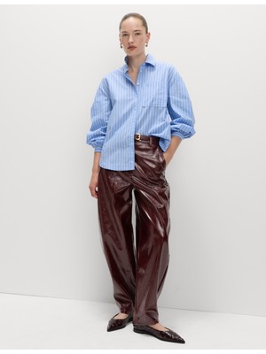 Marks & Spencer Suni Deri Görünümlü Dokulu Barrel Paça Pantolon