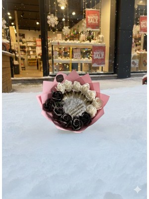 Vibecomtr Aynalı Siyah Beyaz Gül Buketi ( Bu Senin Çiçeğin Aynadaki Benim Çiçeğim) Sevgiliye Anneye