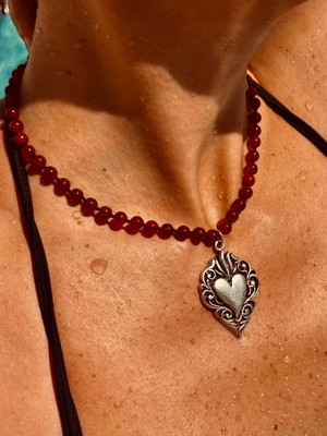 CAPO By Aytaç Yamaç Kalp Detaylı Kızıl Yemen Akik Kadın Kolye Doğaltaş Akik Kadın Kolye