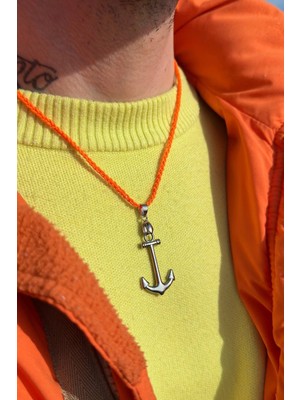 CAPO By Aytaç Yamaç Denizci Çapa Halat Zincir Ipli Çelik Kolye Neon Turuncu