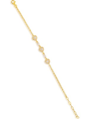 Kalp Motifli Ayarlanabilir Altın Renk Bileklik – Zirkon Taşlı