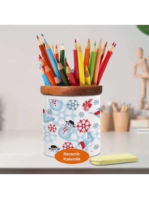 Asilmeydan Sevimli Kardan Adam Desenleri Seramik Kalemlik - 8365-40