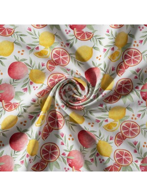 Podyum Baskı Limonlu Desenli Dijital Baskılı Döşemelik Koltuk Kumaşı, Kırlent, Minder Kaplama Kumaşı