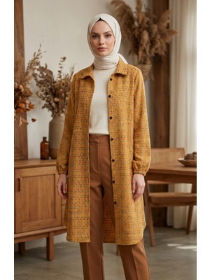 Boydan Düğmeli Oduncu Kışlık Tunik 2506-07 Hardal