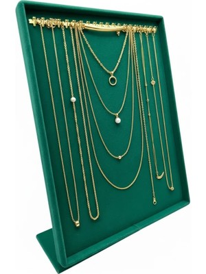 Megass Dekor Süet Kumaş Çerceveli Yeşil Renk 34/24 cm Tırnaklı Ayaklı Tesbih-Kolye-Zincir  Takı Standi