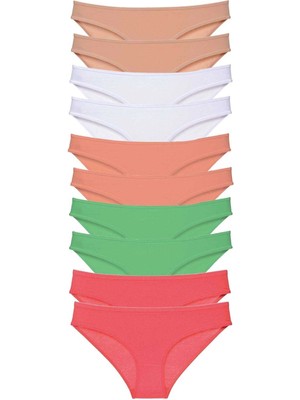 Çamaşır Kenti 10 Adet Süper Eko Set Likralı Kadın Slip Külot Ten Beyaz Pudra Yeşil Fuşya