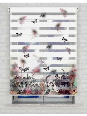 BRIGHTCOVER Kelebekler ve Çiçekler Baskılı Zebra Perde - Gece Gündüz - Salon Perdesi | Kokusuz Mürekkeple Basılmış  Zebra Perdeler ile Sende Tarzını Yansıt! | 1 Dakikada Pratik Montaj