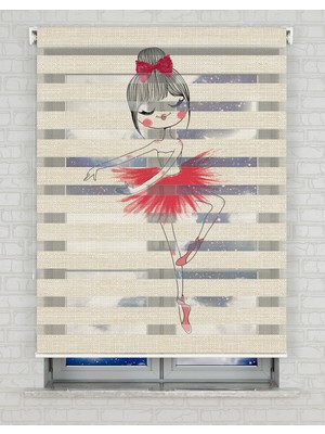 BRIGHTCOVER Balerin ve Tavşan Baskılı Zebra Perde - Gece Gündüz - Kız Çocuk Odası Perdesi, Bebek Odası Perdesi | Kokusuz Mürekkeple Basılmış  Zebra Perdeler ile Sende Tarzını Yansıt! | 1 Dakikada Pratik Montaj