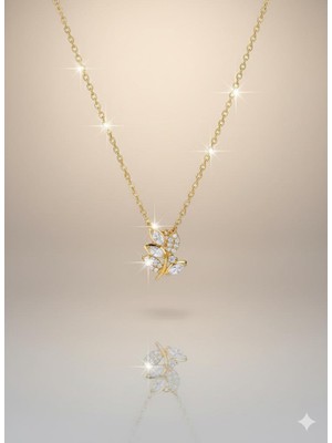 Zarif Çelik Yaprak Tasarım Zirkon Taşlı Kadın Kolyesi – Işıltılı Şık Yaprak Model Kolye