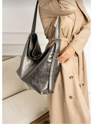 Özüm Takı Kadın Büyük Boy A Kalite Gümüş Renk Omuz Kol ve Omuz Çantası