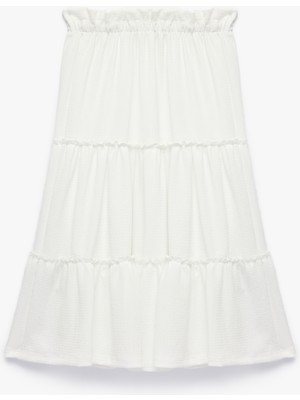 Koton Beli Lastikli Kat Kat Detaylı Midi Etek