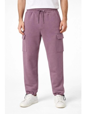 Rawea Fashion Erkek Baggy Üç Iplik Kargo Cepli Eşofman Ayarlanabilir Paça Beli Ipli Pantolon - Gül Kurusu