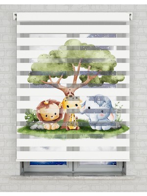 BRIGHTCOVER Orman ve Hayvanlar Baskılı Zebra Perde - Gece Gündüz - Bebek Odası Perdesi, Erkek Çocuk Odası Perde | Kokusuz Mürekkeple Basılmış  Zebra Perdeler ile Sende Tarzını Yansıt! | 1 Dakikada Pratik Montaj