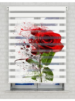 BRIGHTCOVER Kırmızı Gül Baskılı Zebra Perde - Gece Gündüz Kullanıma Uygundur - Mutfak Perdesi | Kokusuz Mürekkeple Basılmış  Zebra Perdeler ile Sende Tarzını Yansıt! | 1 Dakikada Pratik Montaj