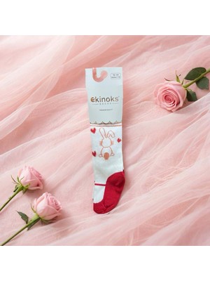 Ekinoks Tavşanlı Dikişsiz Koton Kız Çocuk Külotlu Çorap - RYZEÇ015 - Ekru - 0 - 12 Ay Ekru