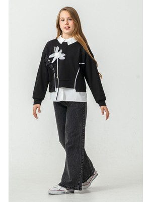 Miniğimin Cicileri Minigimin Cicileri 3 D Çiçek Detaylı 3 Lü Kız Çocuk Takım - Siyah