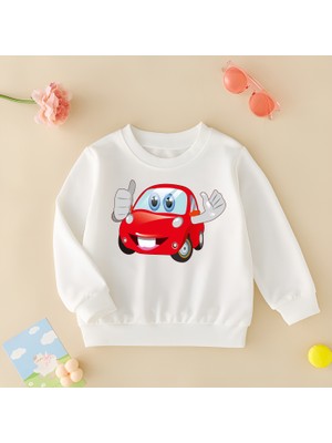 Cda Premium Gülen Kırmızı Araba Unisex Çocuk Sweatshirt