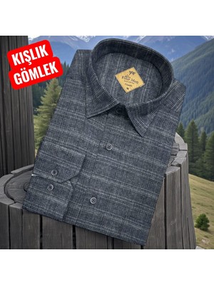 Eren Style Klasik %100 Cotton Uzun Kollu Yakası Gizli Düğmeli Kışlık Flanel Gömlek (Regular Kalıp)