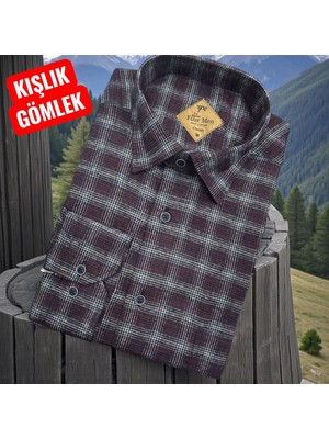 Eren Style Klasik %100 Cotton Uzun Kollu Yakası Gizli Düğmeli Kışlık Flanel Gömlek (Regular Kalıp)